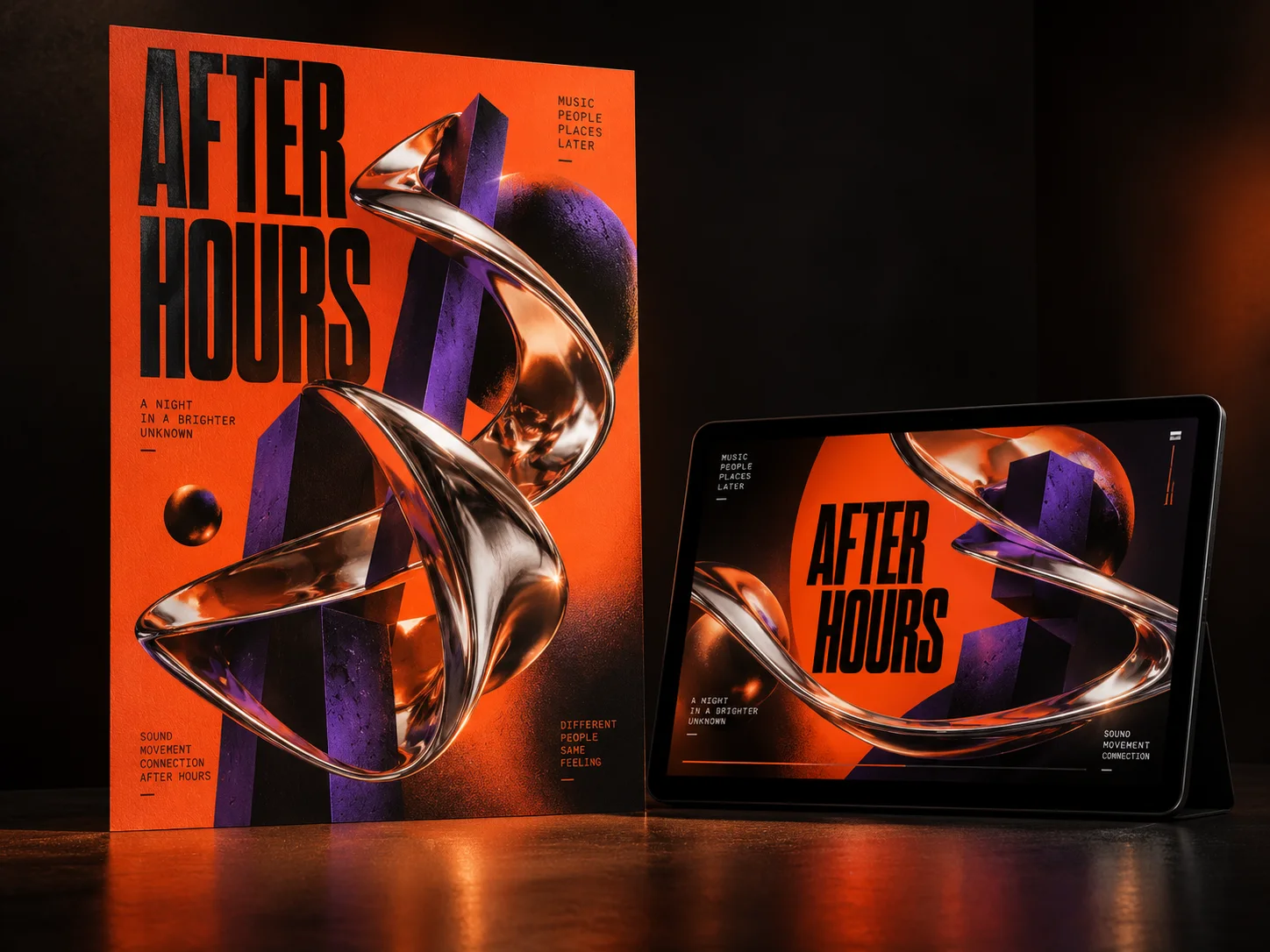 AI-generated After Hours poster and motion-design keyframe on a tablet